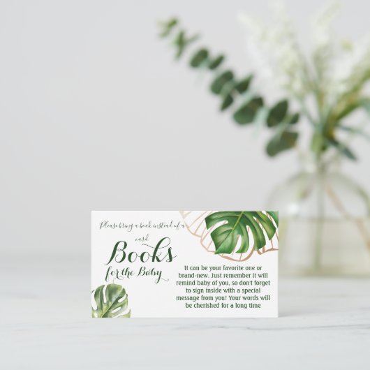 Modern Greenery Leaf Baby shower Book for Baby Informatiekaartje (Staand voorkant)