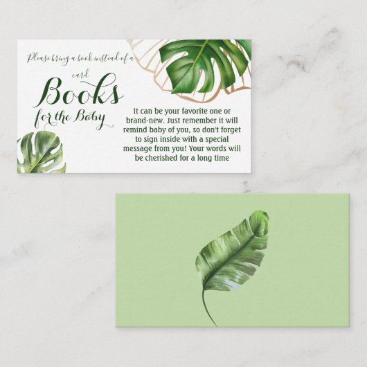 Modern Greenery Leaf Baby shower Book for Baby Informatiekaartje (Voorkant / Achterkant)