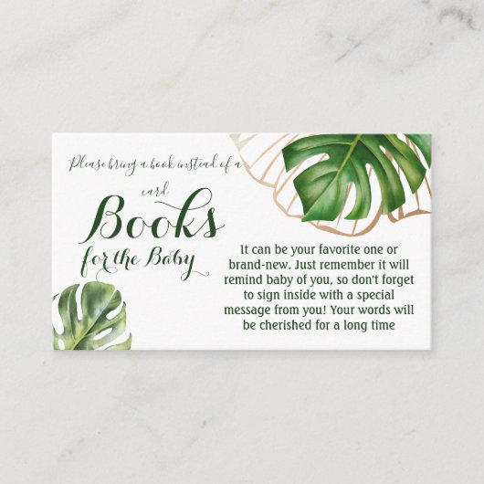 Modern Greenery Leaf Baby shower Book for Baby Informatiekaartje (Voorkant)