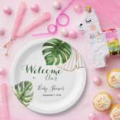 Modern Greenery Leaf Gender Neutral Baby shower Papieren Bordje (Feest)