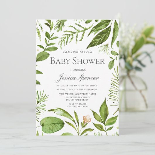 Modern Greenery Leaf Wreath Baby shower Invite Kaart (Staand voorkant)