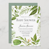 Modern Greenery Leaf Wreath Baby shower Invite Kaart (Voorkant / Achterkant)