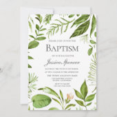 Modern Greenery Leaf Wreath Baptism Invite Kaart (Voorkant)