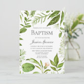Modern Greenery Leaf Wreath Baptism Invite Kaart (Staand voorkant)