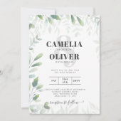 Modern Greenery Leaves Wedding QR Coded RSVP Kaart (Voorkant)