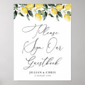 Modern Greenery Lemon Floral Guestbook Sign Poster (Voorkant)