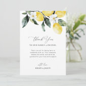 Modern Greenery Lemon Receptie Tafel Dank u Bedankkaart (Staand voorkant)
