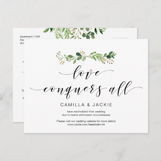 Modern Greenery, Love verovert all, Postponement Briefkaart (Voorkant / Achterkant)