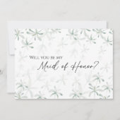 Modern Greenery Maid of Honor White Voorstel Kaart (Voorkant)
