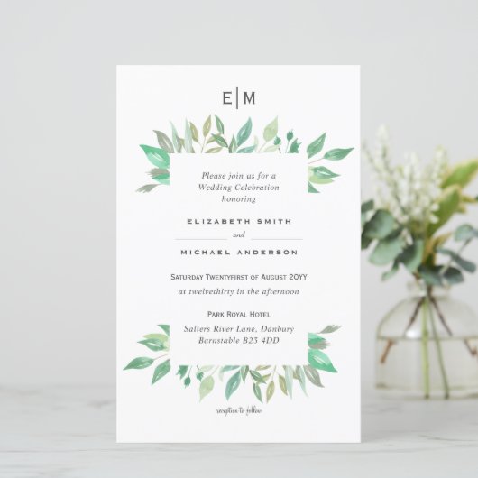 Modern Greenery Monogram Budget Wedding nodigt A9  (Staand voorkant)