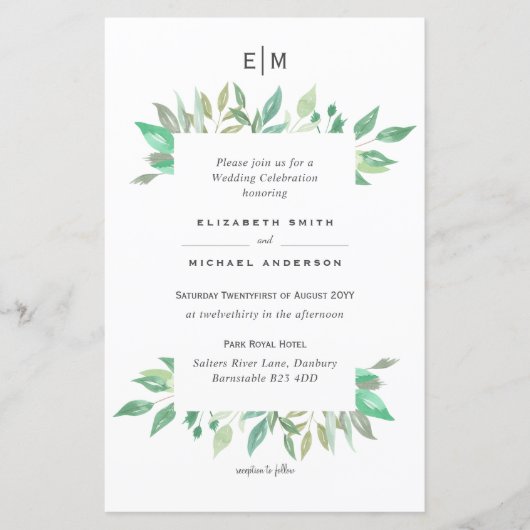 Modern Greenery Monogram Budget Wedding nodigt A9  (Voorkant)