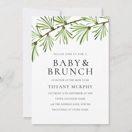 Modern Greenery Neutral Baby shower Brunch Invite Kaart (Voorkant)