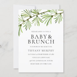 Modern Greenery Neutral Baby shower Brunch Invite Kaart