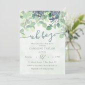 Modern Greenery Oh Boy Blue Floral Baby shower Kaart (Staand voorkant)