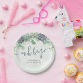Modern Greenery Oh Boy Blue Floral Baby shower Papieren Bordje (Feest)