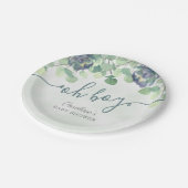Modern Greenery Oh Boy Blue Floral Baby shower Papieren Bordje (Gekanteld)