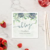 Modern Greenery Oh Boy Blue Floral Baby shower Servet (Insitu)