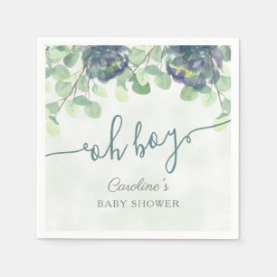 Modern Greenery Oh Boy Blue Floral Baby shower Servet