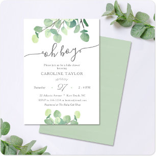 Modern Greenery Oh Boy Simple Baby shower Kaart
