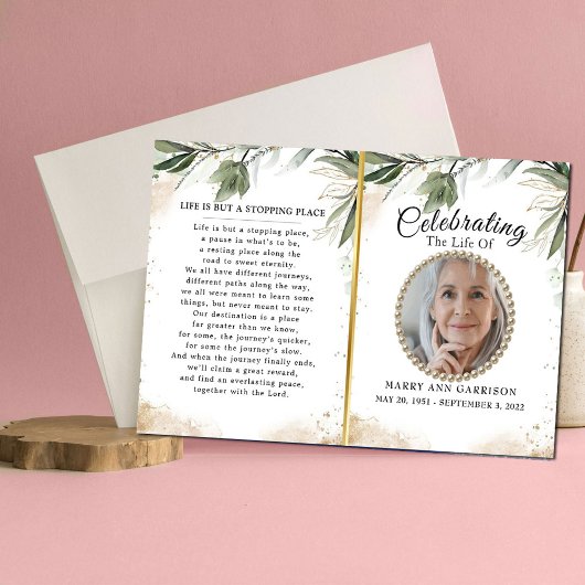 Modern Greenery Photo Celebration of Life Programm