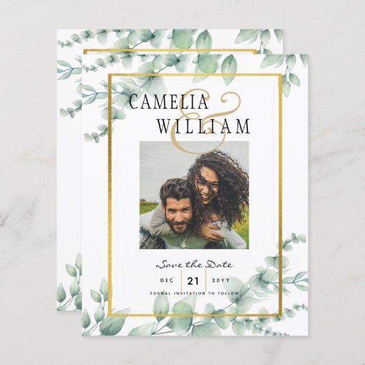 Modern Greenery PHOTO Wedding Save the Date QRcode (Voorkant / Achterkant)