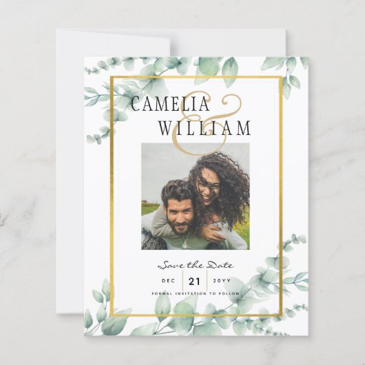 Modern Greenery PHOTO Wedding Save the Date QRcode (Voorkant)