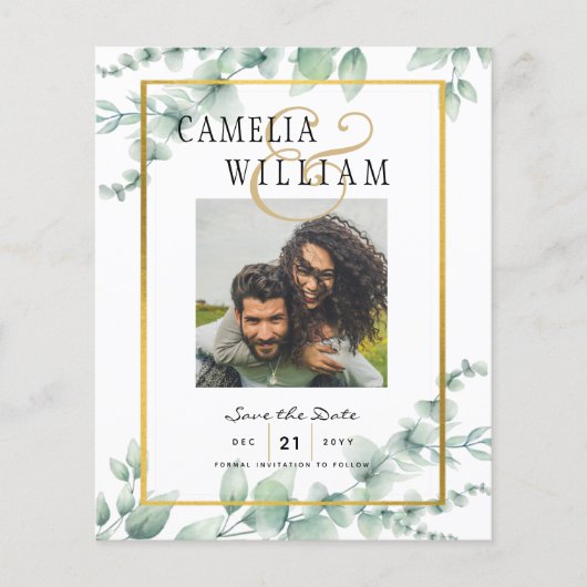 Modern Greenery PHOTO Wedding Save the Date QRcode Flyer (Voorkant)