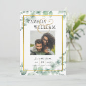 Modern Greenery PHOTO Wedding Save the Date QRcode Kaart (Staand voorkant)