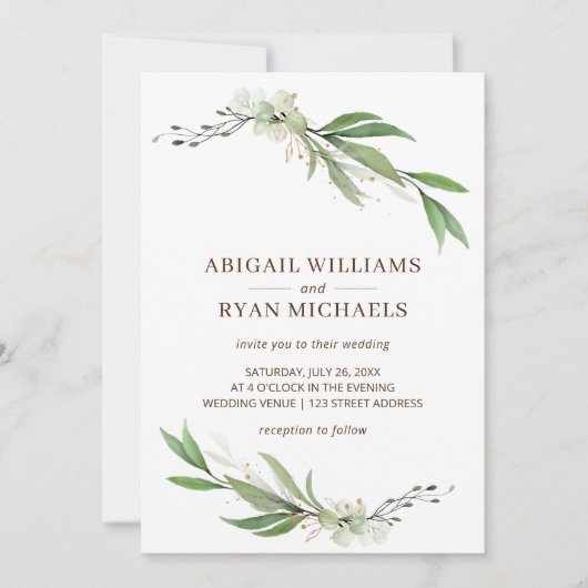 Modern Greenery Sage Green Boho Eucalyptus Wedding Kaart (Voorkant)