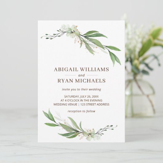 Modern Greenery Sage Green Boho Eucalyptus Wedding Kaart (Staand voorkant)