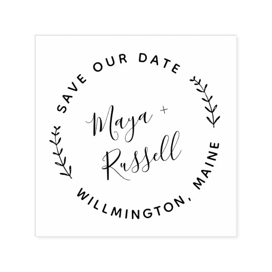Modern Greenery Save the Date Zelfinktende Stempel (Design)