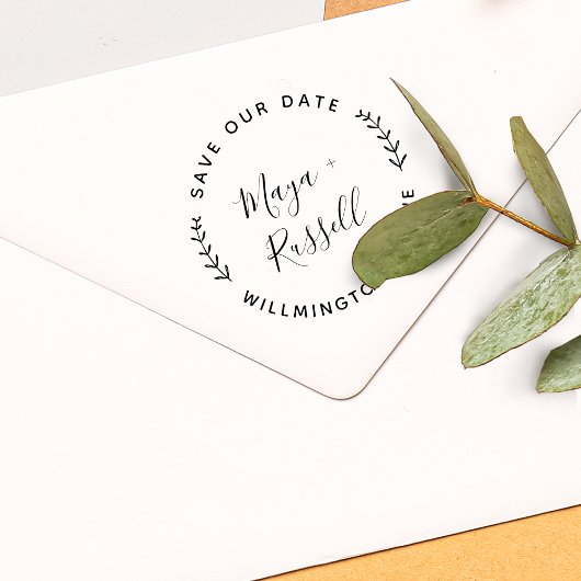 Modern Greenery Save the Date Zelfinktende Stempel