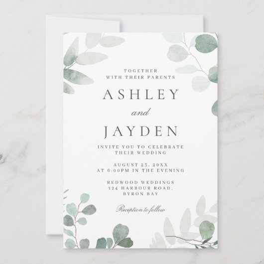 Modern Greenery Spring Wedding Uitnodiging (Voorkant)