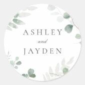 Modern Greenery Spring Wedding Uitnodiging Ronde Sticker (Voorkant)