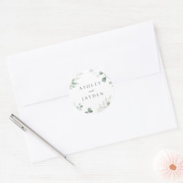 Modern Greenery Spring Wedding Uitnodiging Ronde Sticker