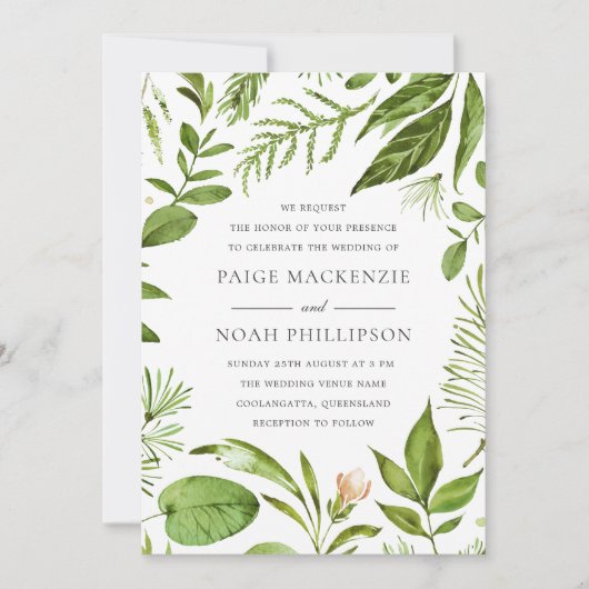 Modern Greenery Summer Wedding Invite Kaart (Voorkant)