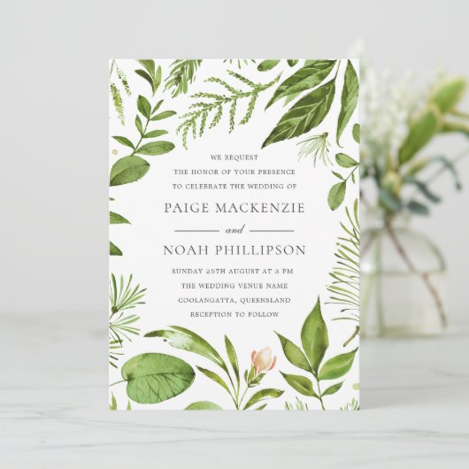 Modern Greenery Summer Wedding Invite Kaart (Staand voorkant)