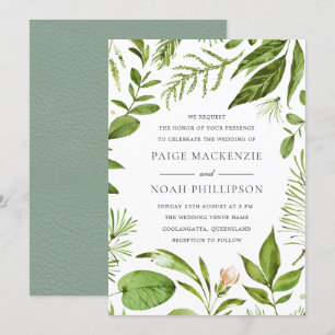 Modern Greenery Summer Wedding Invite Kaart