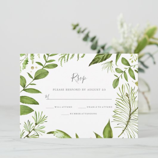 Modern Greenery Summer Wedding RSVP Kaart (Staand voorkant)