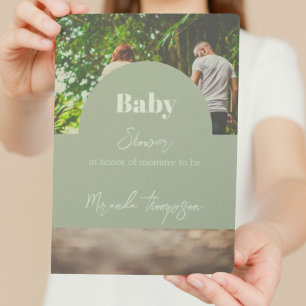 Modern Greenery Tropical Family Foto Baby shower Kaart