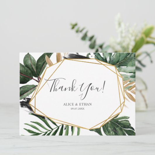 Modern Greenery Tropical Wedding Bedankkaart (Staand voorkant)
