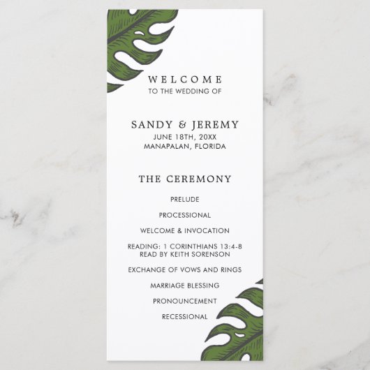 Modern Greenery Tropical Wedding Programmakaart (Voorkant)