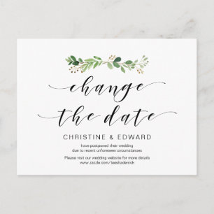 Modern Greenery, verander van datum, uitgesteld Briefkaart