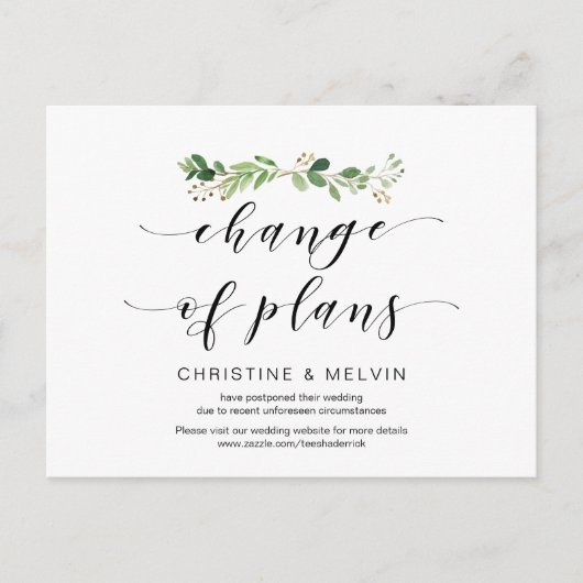 Modern Greenery, verandering plannen uitgesteld Briefkaart (Voorkant)