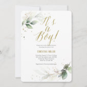 Modern, Greenery, Waterverf, Baby Boy Shower Kaart (Voorkant)