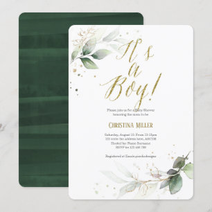 Modern, Greenery, Waterverf, Baby Boy Shower Kaart