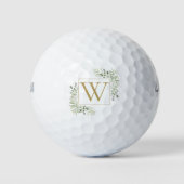 Modern Greenery Waterverf Gold Monogram Golfballen (Voorkant)