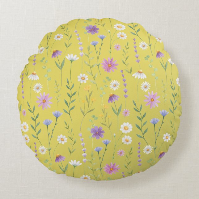 Modern Greenery Waterverf Rustiek Botanische Bloem Rond Kussen (Voorkant)