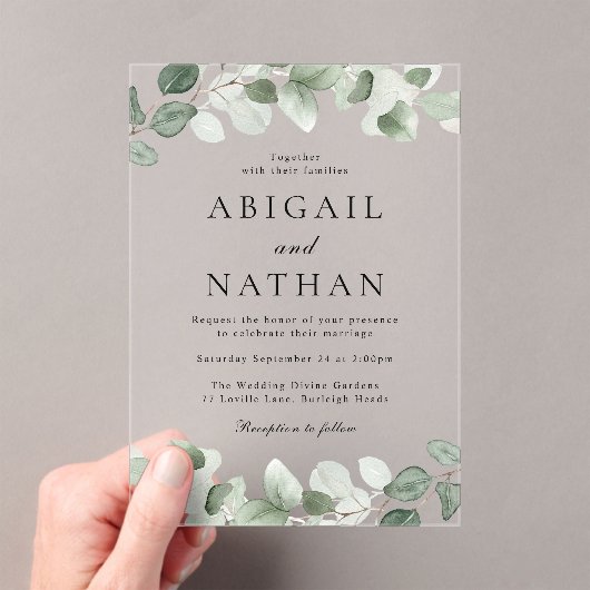 Modern Greenery Wedding Acryl Uitnodigingen (Insitu (Draagbaar))