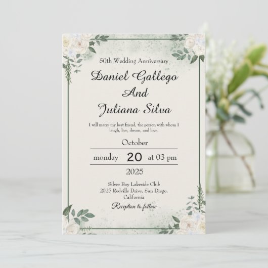 Modern Greenery Wedding Anniversary Invitations Kaart (Staand voorkant)
